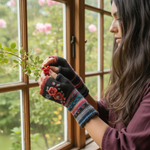 Hand-knit embroidered gloves, square, brighter