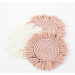 Natural and blush handmade macrame coasters