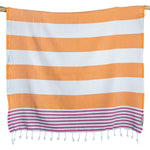 Over-sized, colorful bold stripes, our Mediterranean towel is beautifully hand-loomed with hand-tied fringe. 