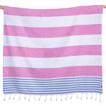 Over-sized, colorful bold stripes, our Mediterranean towel is beautifully hand-loomed with hand-tied fringe. 