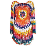 Crochet dress in turquoise, royal blue, pink, orange, yellow and white.