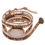 Our Travelers Bracelet with white agate natural stone wraps five times around the wrist. 